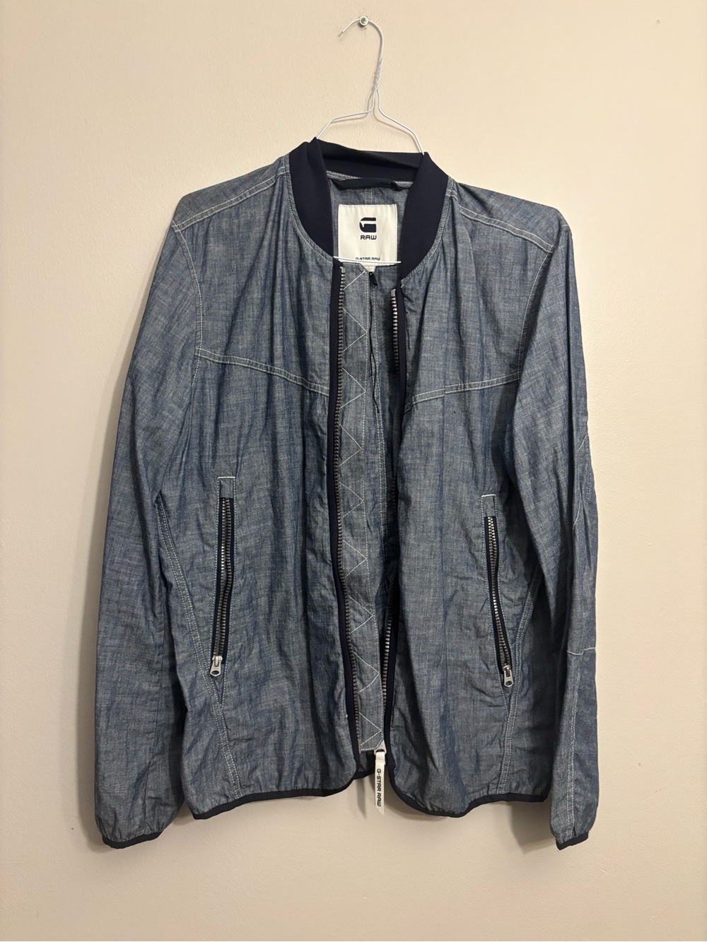 G-Star Light Blue Chambray-Style Bomber Jacket